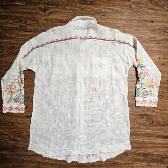 Johnny Was Toyah Floral Embroidered Gauze Tunic Shirt L Wearable Art Boho - Picture 2 of 7